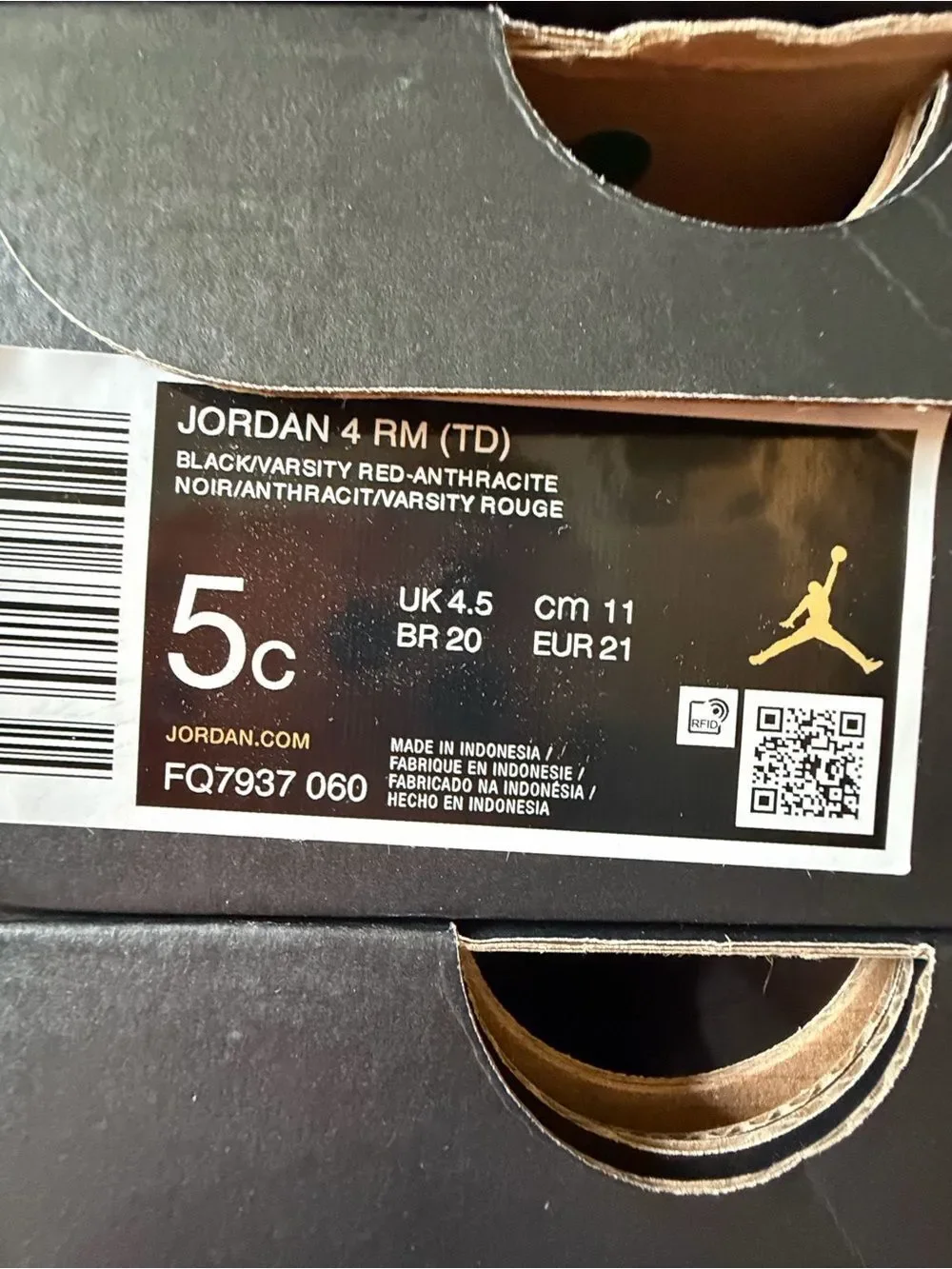 Air Jordan 4 RM TD Black Varsity Red FQ7937-060 Size 5C